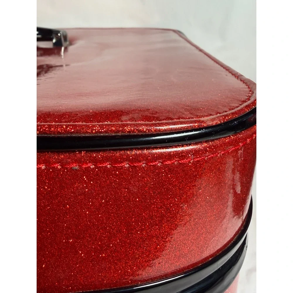 Lux de Ville Red Glitter Vanity‎ Case Leopard Print Retro Pinup Makeup Trunk Bag
